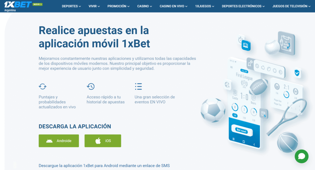 Aplicación móvil de 1xbet Ecuador