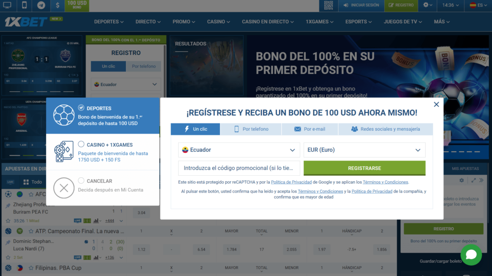 Registro en 1xbet Ecuador: cómo crear una cuenta